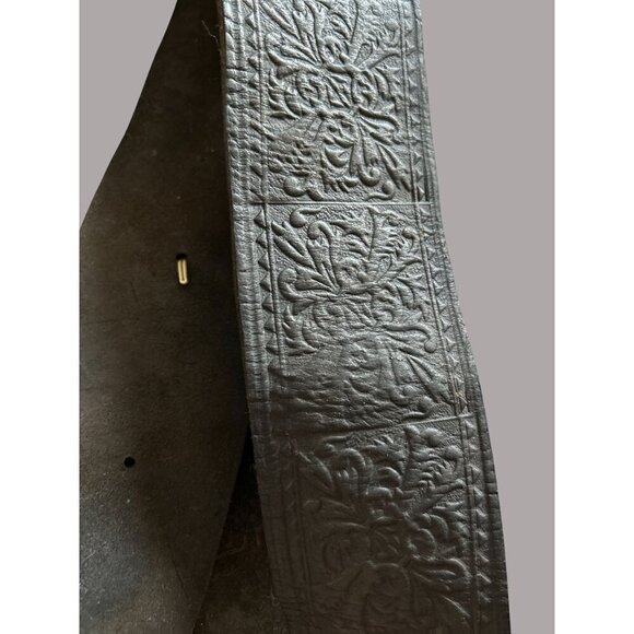 Handcrafted Black Leather Embossed Belt With 3D Floral Design